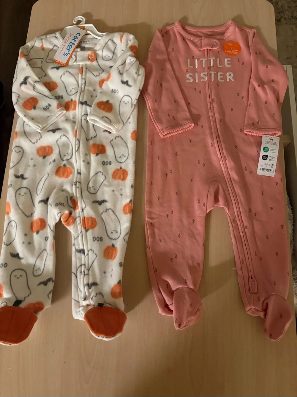 NWT Carter's Little Sister and Halloween Pumpkin Ghost Footed One-Piece 9 Months